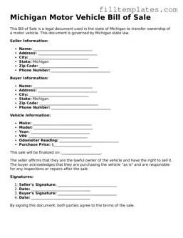 Official Motor Vehicle Bill of Sale Template for the State of Michigan