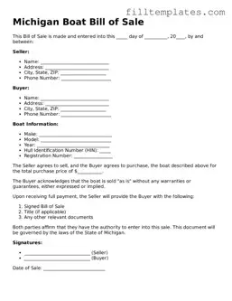 Official Boat Bill of Sale Template for the State of Michigan