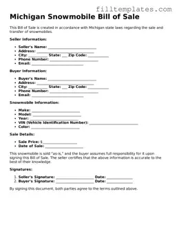 Official Snowmobile Bill of Sale Template for the State of Michigan