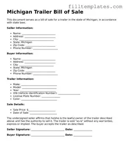 Official Trailer Bill of Sale Template for the State of Michigan