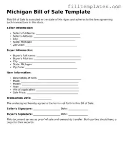Official Bill of Sale Template for the State of Michigan