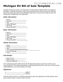 Official RV Bill of Sale Template for the State of Michigan