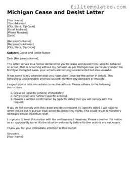 Official Cease and Desist Letter Template for the State of Michigan