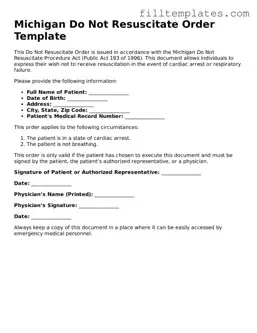 Official Do Not Resuscitate Order Template for the State of Michigan