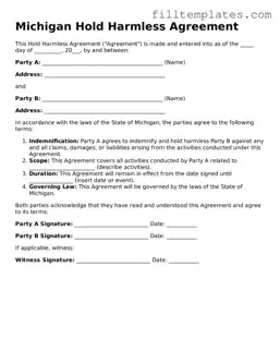 Official Hold Harmless Agreement Template for the State of Michigan