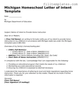 Official Homeschool Letter of Intent Template for the State of Michigan