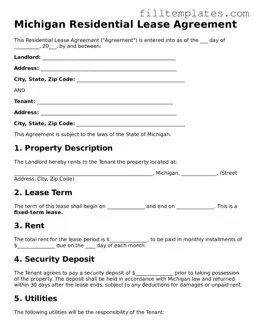 Official Residential Lease Agreement Template for the State of Michigan