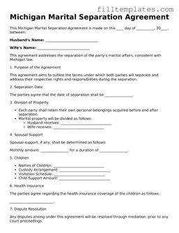 Official Marital Separation Agreement Template for the State of Michigan