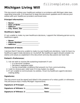 Official Living Will Template for the State of Michigan