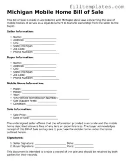 Official Mobile Home Bill of Sale Template for the State of Michigan