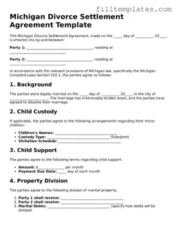 Official Divorce Settlement Agreement Template for the State of Michigan