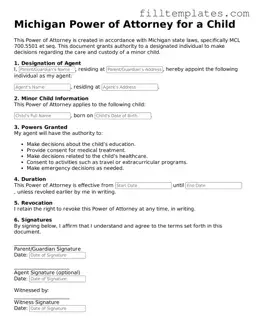 Official Power of Attorney for a Child Template for the State of Michigan