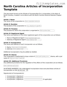 Official Articles of Incorporation Template for the State of North Carolina