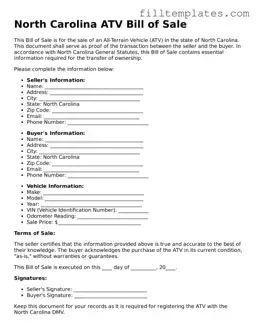 Official ATV Bill of Sale Template for the State of North Carolina