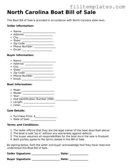 Official Boat Bill of Sale Template for the State of North Carolina