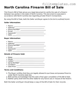 Official Firearm Bill of Sale Template for the State of North Carolina