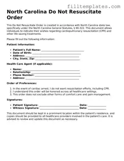 Official Do Not Resuscitate Order Template for the State of North Carolina