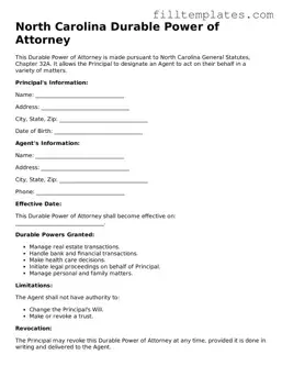 Official Durable Power of Attorney Template for the State of North Carolina