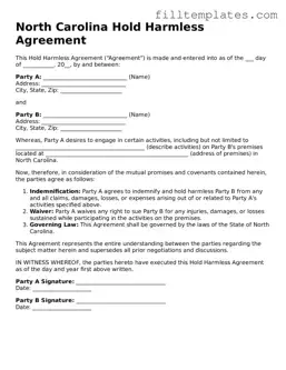 Official Hold Harmless Agreement Template for the State of North Carolina