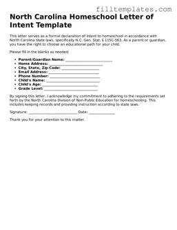 Official Homeschool Letter of Intent Template for the State of North Carolina