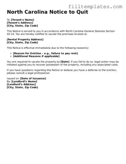 Official Notice to Quit Template for the State of North Carolina