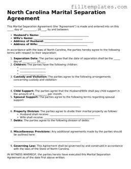 Official Marital Separation Agreement Template for the State of North Carolina