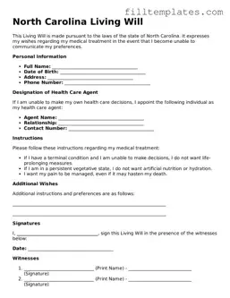 Official Living Will Template for the State of North Carolina