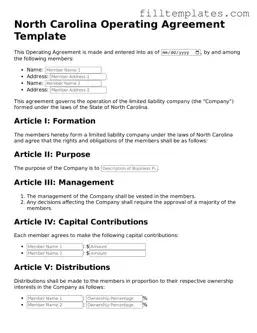 Official Operating Agreement Template for the State of North Carolina
