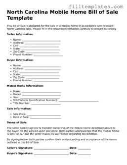 Official Mobile Home Bill of Sale Template for the State of North Carolina