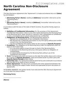 Official Non-disclosure Agreement Template for the State of North Carolina