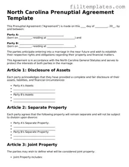 Official Prenuptial Agreement Template for the State of North Carolina