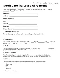 Official Lease Agreement Template for the State of North Carolina