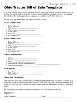 Official Tractor Bill of Sale Template for the State of Ohio