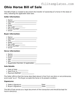 Official Horse Bill of Sale Template for the State of Ohio