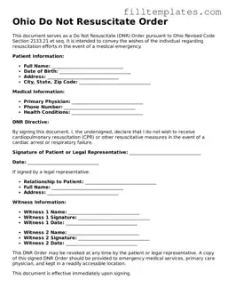 Official Do Not Resuscitate Order Template for the State of Ohio