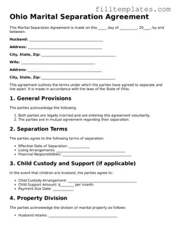 Official Marital Separation Agreement Template for the State of Ohio