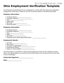 Official Employment Verification Template for the State of Ohio