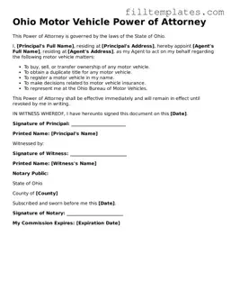 Official Motor Vehicle Power of Attorney Template for the State of Ohio