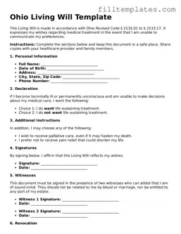 Official Living Will Template for the State of Ohio