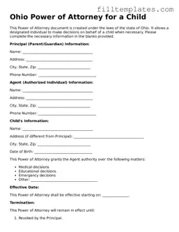 Official Power of Attorney for a Child Template for the State of Ohio