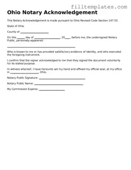 Official Notary Acknowledgement Template for the State of Ohio