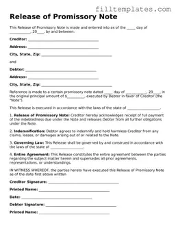 Free Release of Promissory Note Template