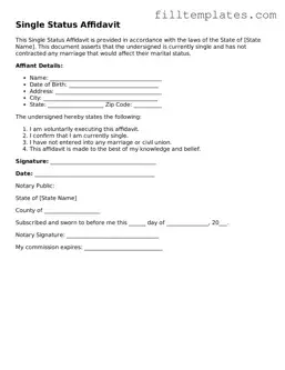 Free Single Status Affidavit Template