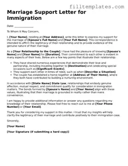 Free Marriage Support Letter for Immigration Template