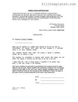 Download Sample Roof Certification Template