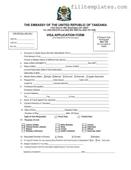 Download Tanzania Visa Applicaiton Template