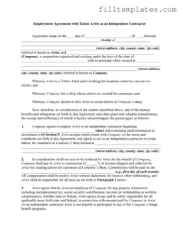 Download Tattoo Shop Artist Agreement Template
