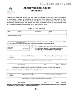 Download Texas Odometer Statement Template