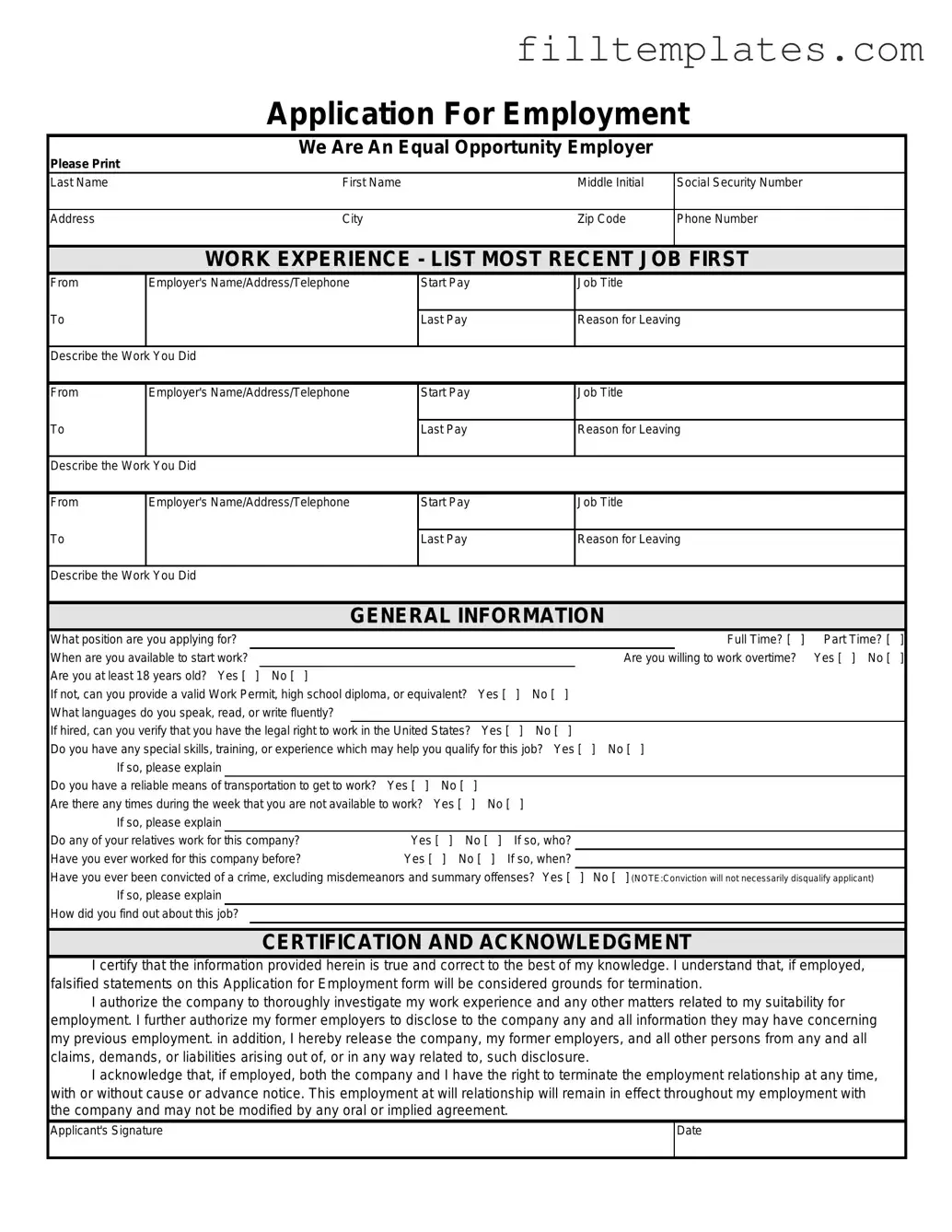 Download Spanish Application Employment Template