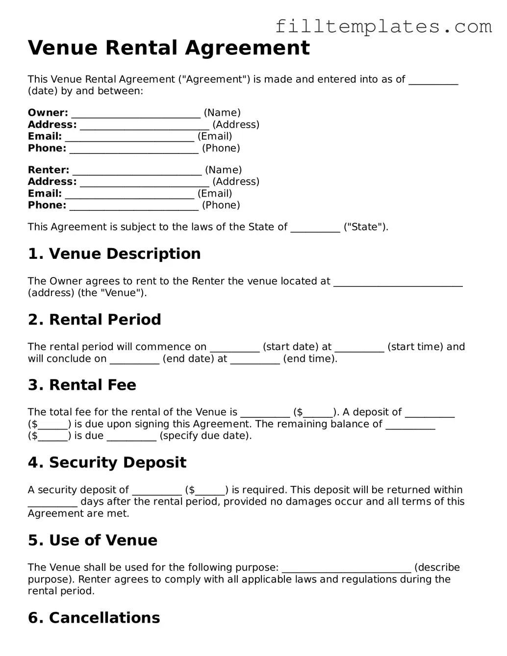 Free Venue Rental Agreement Template